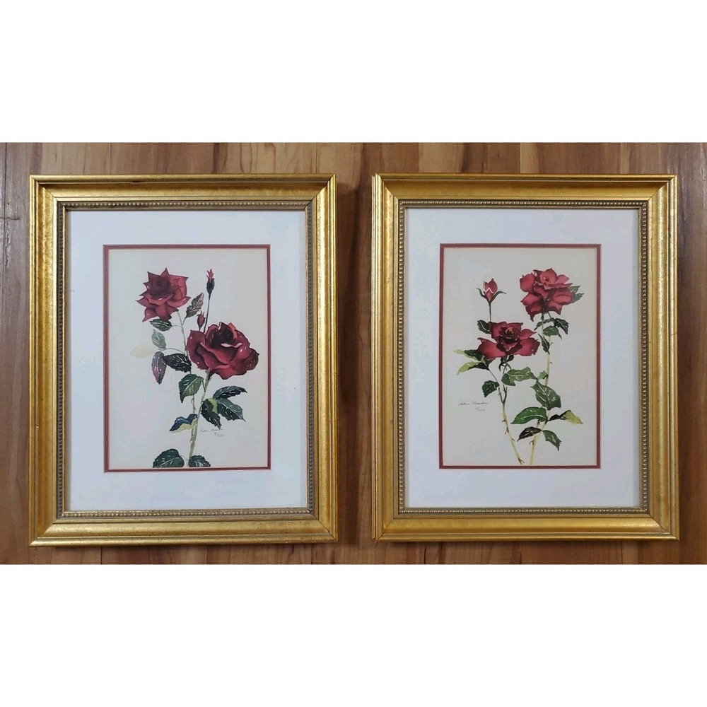 Signed Limited Edition Rose Botanical Framed Art Prints Matched Pair 8/250